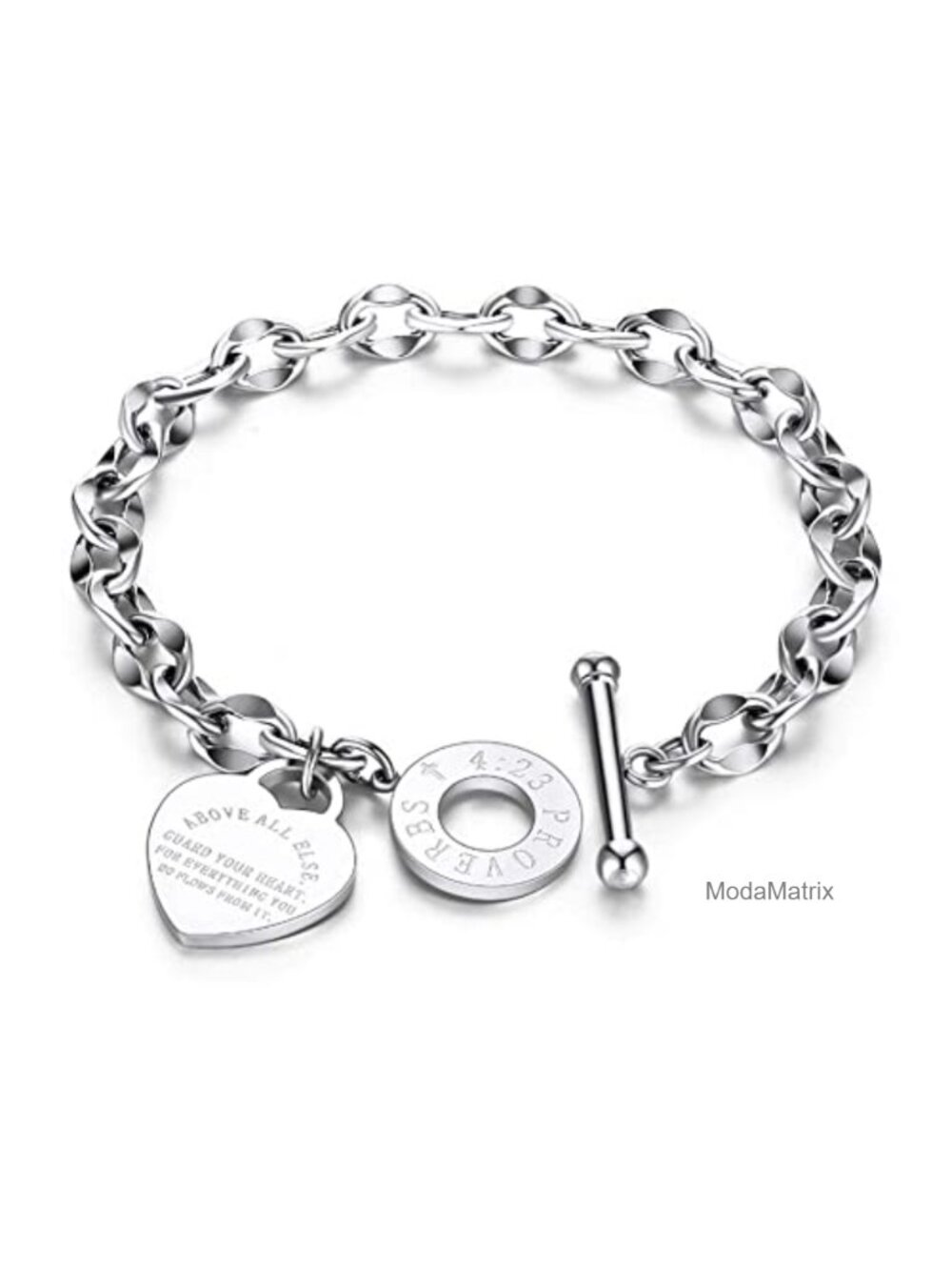 Silver Titanium Steel Engraved Bangle Bracelet Proverbs 4:23 Gift